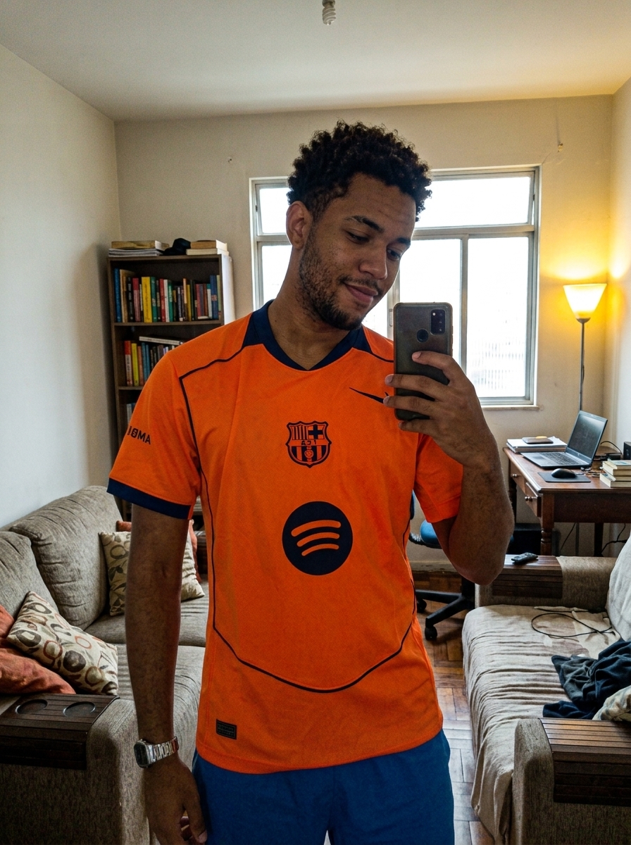 camisa barcelona laranja - depoimento real de cliente 3