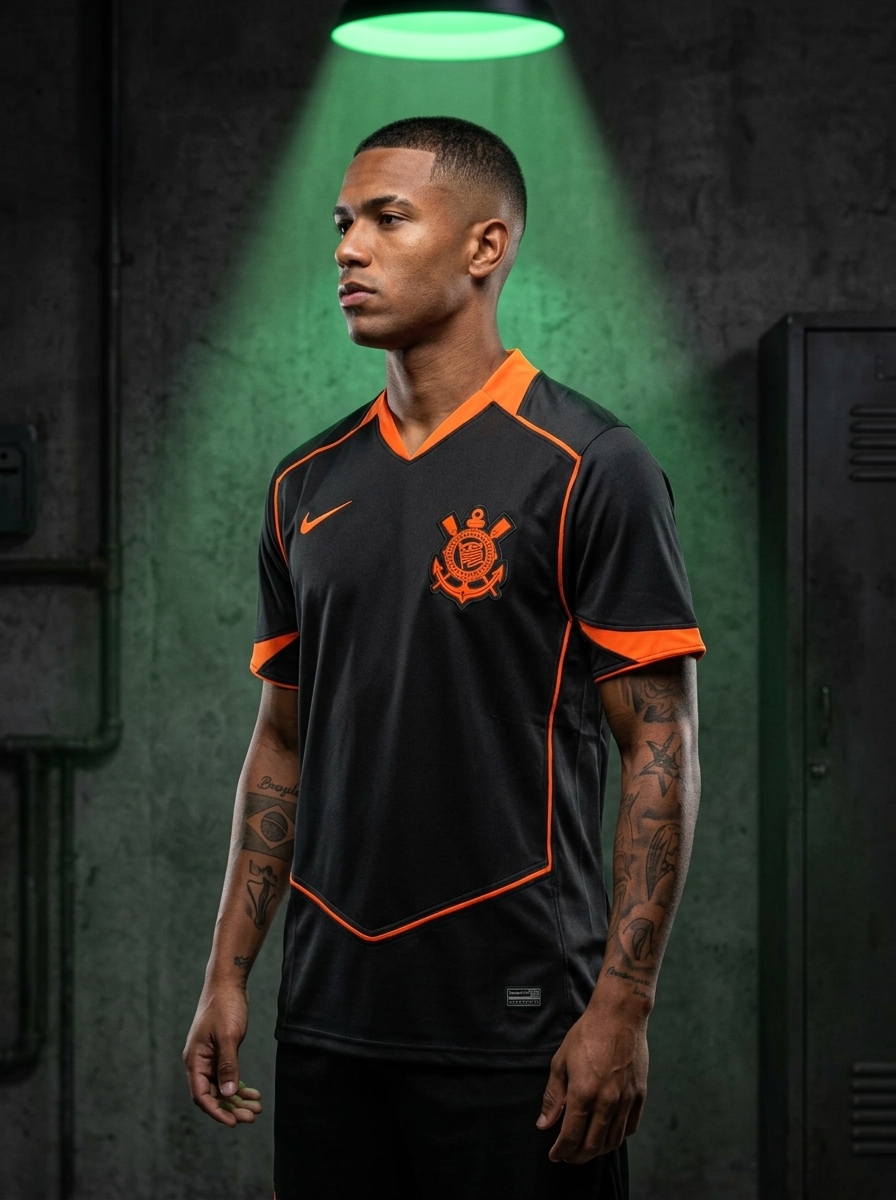camisa preta e laranja do corinthians