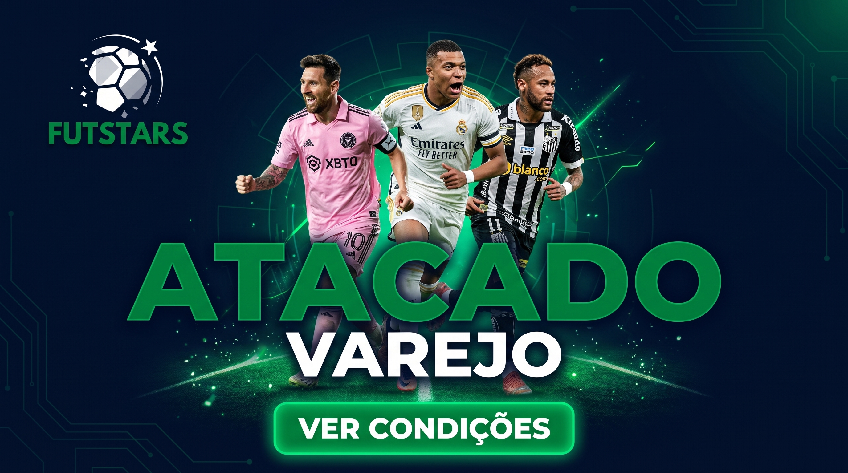 Banner promocional Fut Stars camisas de time Premium atacado e varejo